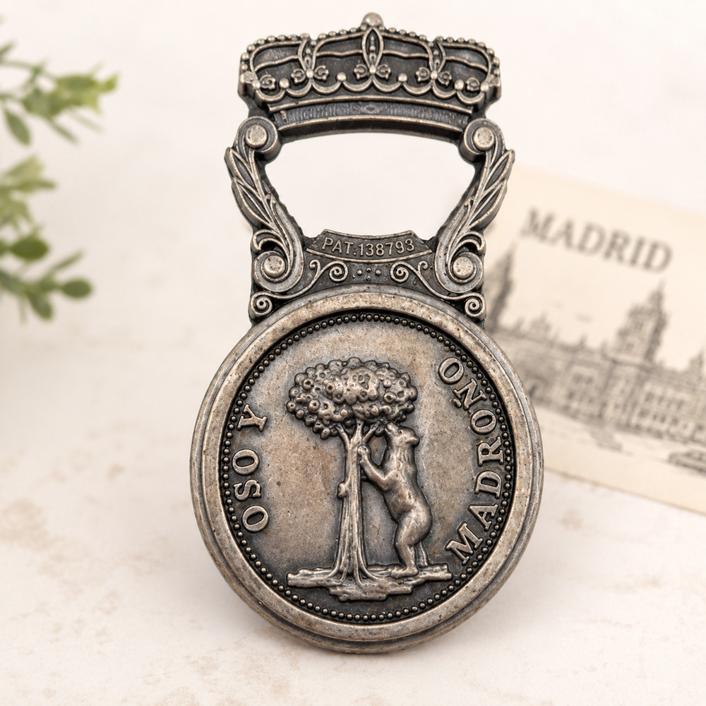 Vintage Pewter Madrid Spain Bottle Opener El Oso y el Madroño Bear Souvenir